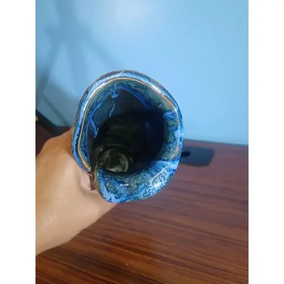 Inspired Art Dripping Blue Expression Vase Waterfall Effect 9 Inch Tall - Picture 10 of 15